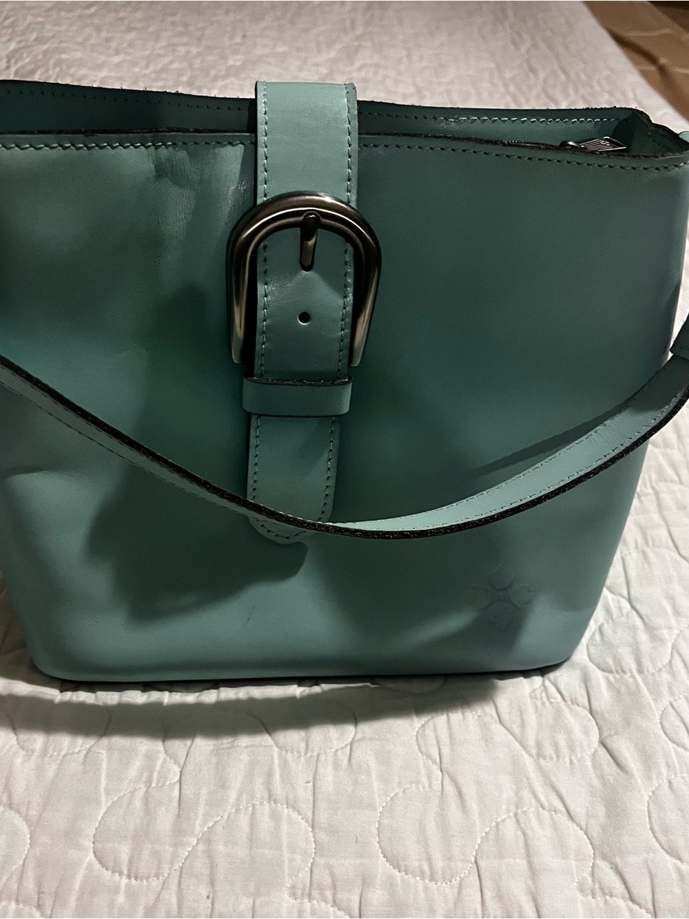 Patricia Nash Teal Shoulder Bucket Bag with Buckle Strap